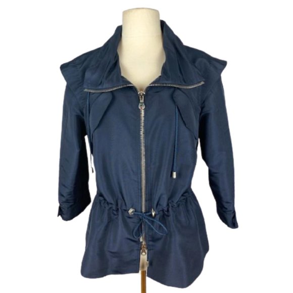 New Oscar de la Renta Runway Navy Silk Faille Jacket 10 - Picture 9 of 14